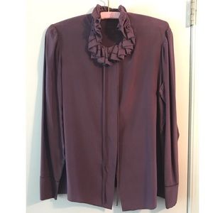 Vintage Plum with Ruffle Neck Silk Blouse